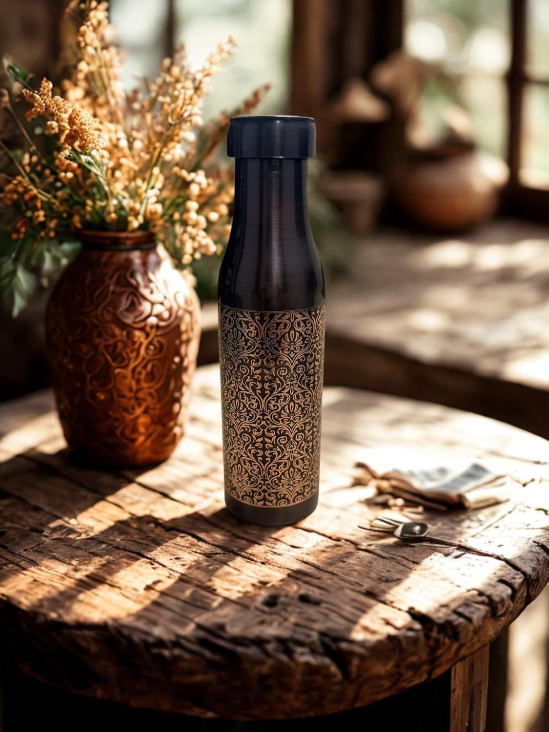 Prithvi | Antique Pure Copper Water Bottle | Handcrafted Premium Finish | GI Tagged | 1000 Ml