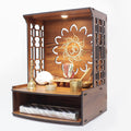 Mangal Beautiful Wooden Pooja Stand for Home Temple and Office Puja Mandir - Wall Mounted with LED Spot Light - Size (H- 15.5, L- 11.5, W-11 Inch)