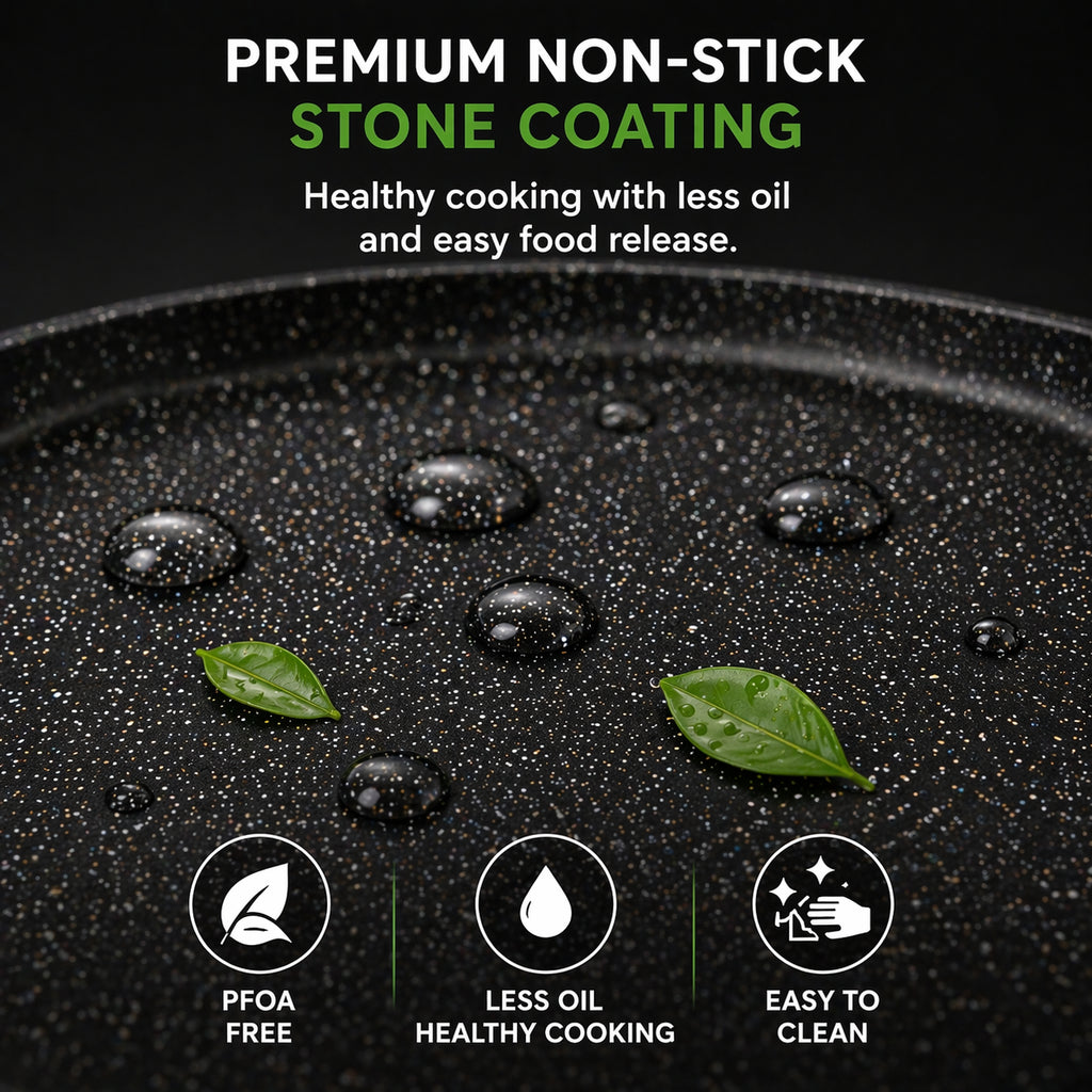 TFS Die Cast Tawa Non Stick – Induction Compatible Flat Dosa Pan, Granite Stone