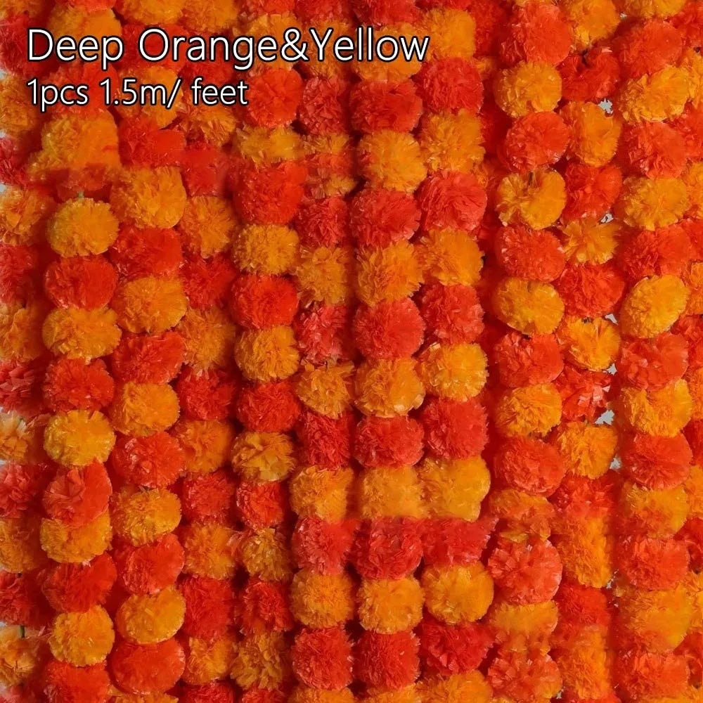 Long Strands Artificial Marigold Garland 1.5M Pooja Diwali Fiesta Pooja Marigold Flowers Indian Décor Events Decor