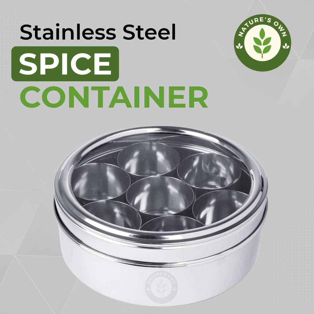 Indian Spice Box - 7 Containers, Stainless Steel Masala Dabba, Large Kitchen Spice Box