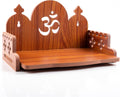 Wooden Wall Mounted Hanging Table Top Temple Pooja Mandir God Stand Shelf for Storage and Idols Decoration for Home Office and Gifting (Brown- Om Design2)