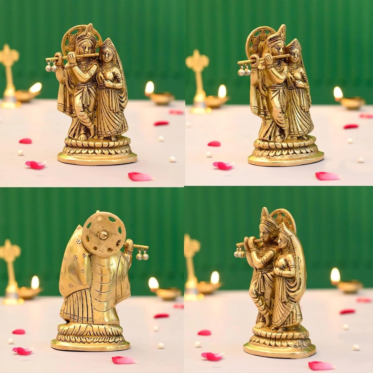 Brass Radha Krishna Statue for Pooja (5.5 Inches) – Indian Spiritual Radha Kishan Deity Idol for Home Mandir Decor, Janmashtami, Housewarming & Return Gift