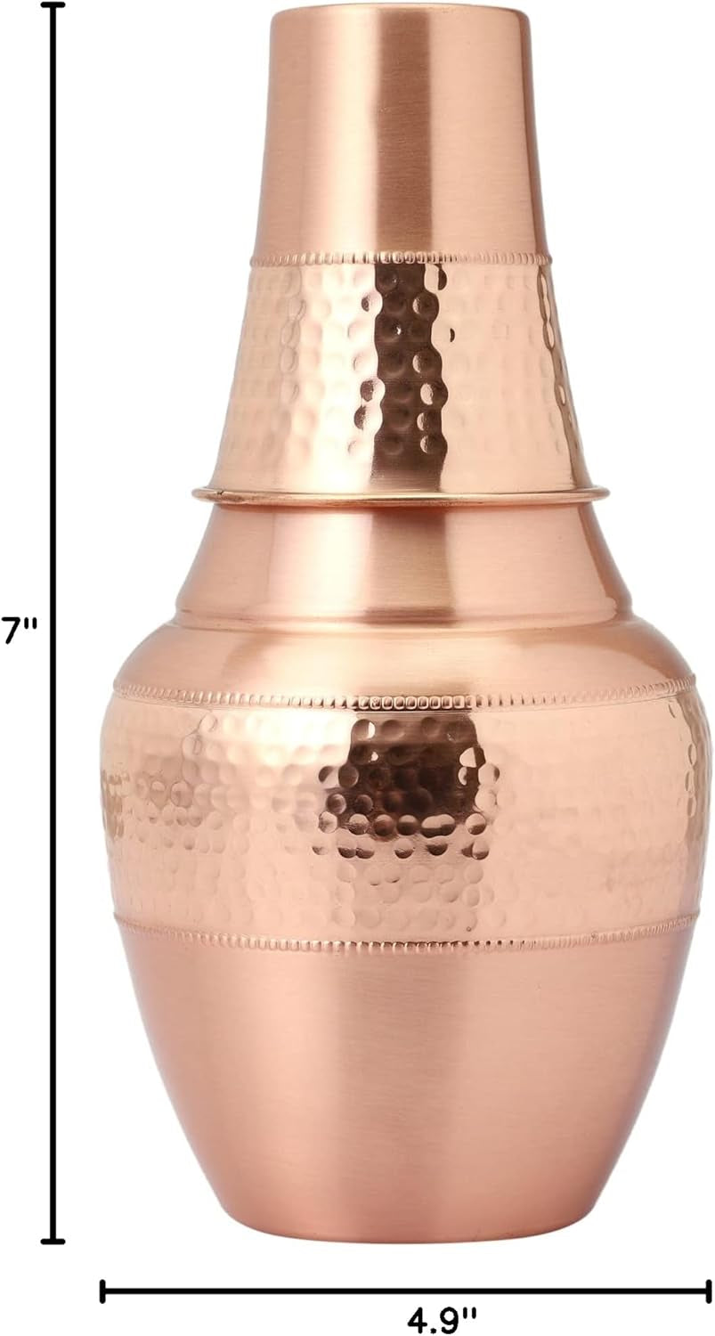 Pure Copper Bedside Water Carafe with Tumbler, for Ayurveda Health Benefits - Capacity - 1.4 Lt. (47.3 US Fluid Ounce)