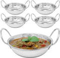 Set of 5 Balti Dishes - 15Cm Karahi Metal Curry Serving Deep Dishes Stainless Steel Indian | Set of 5 | Home Kitchen Restaraunt Catering | Eating Serving | Mirror Finish
