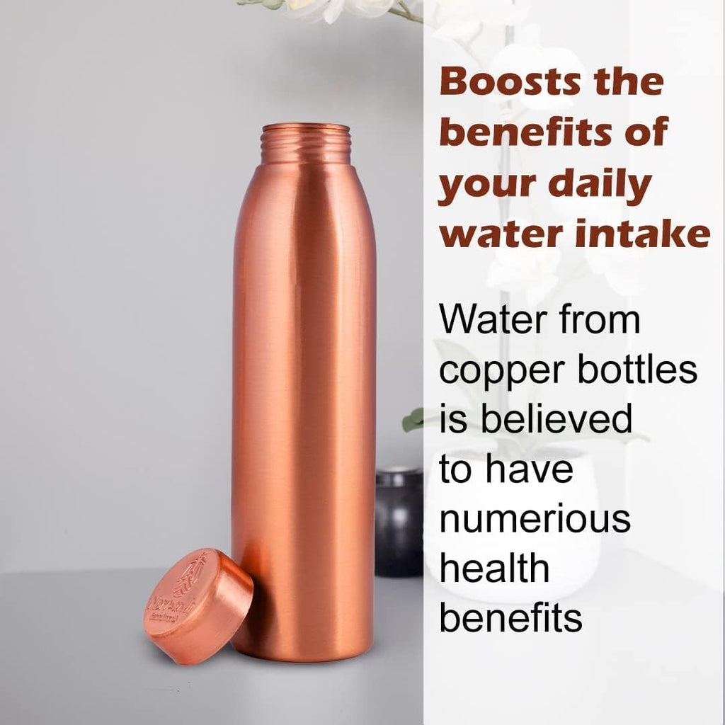 , Copper Water Bottle 1L - Gift Box of 3, Plain 2, Hammered 1, an Ayurvedic Vessel Made of Pure Copper - Helps You Drink More Water with Many Health Benefits