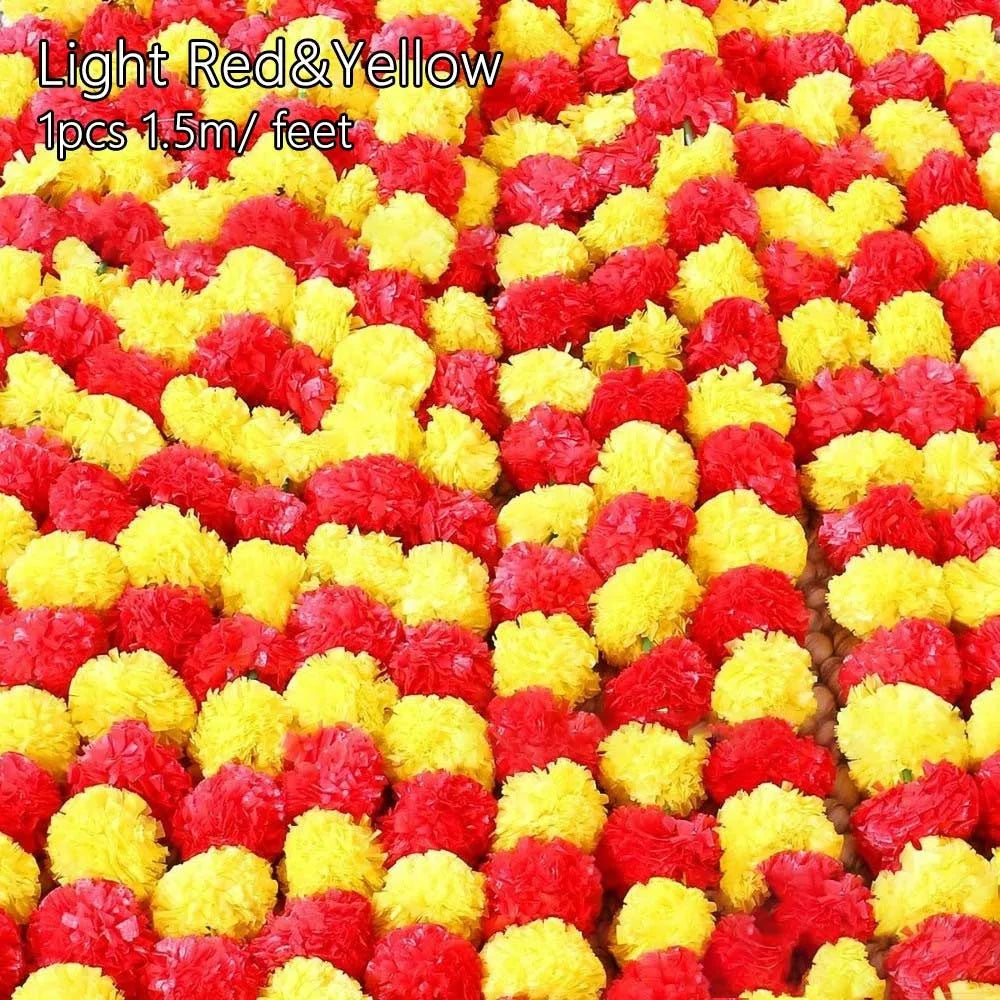 Long Strands Artificial Marigold Garland 1.5M Pooja Diwali Fiesta Pooja Marigold Flowers Indian Décor Events Decor