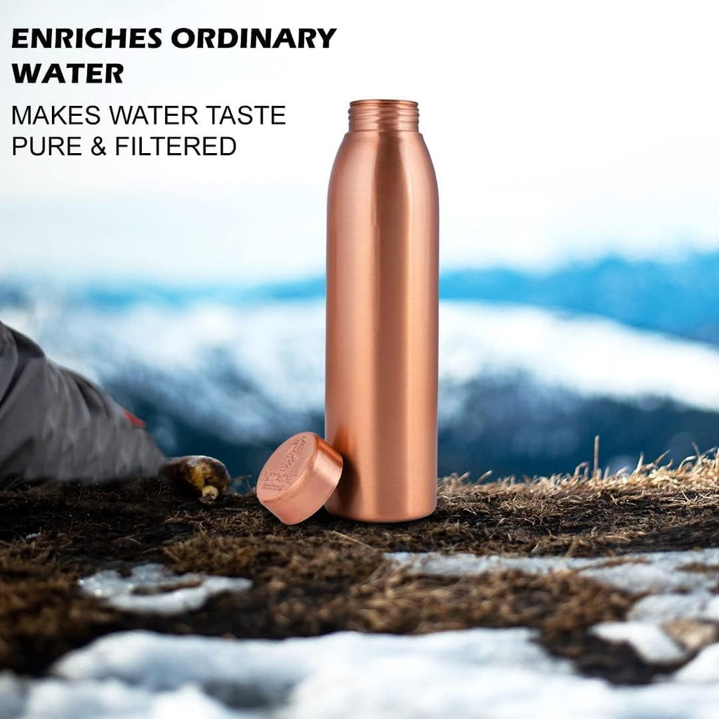 , Copper Water Bottle 1L - Gift Box of 3, Plain 2, Hammered 1, an Ayurvedic Vessel Made of Pure Copper - Helps You Drink More Water with Many Health Benefits