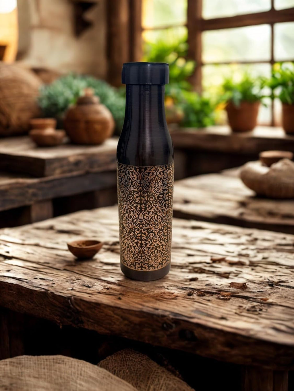 Prithvi | Antique Pure Copper Water Bottle | Handcrafted Premium Finish | GI Tagged | 1000 Ml