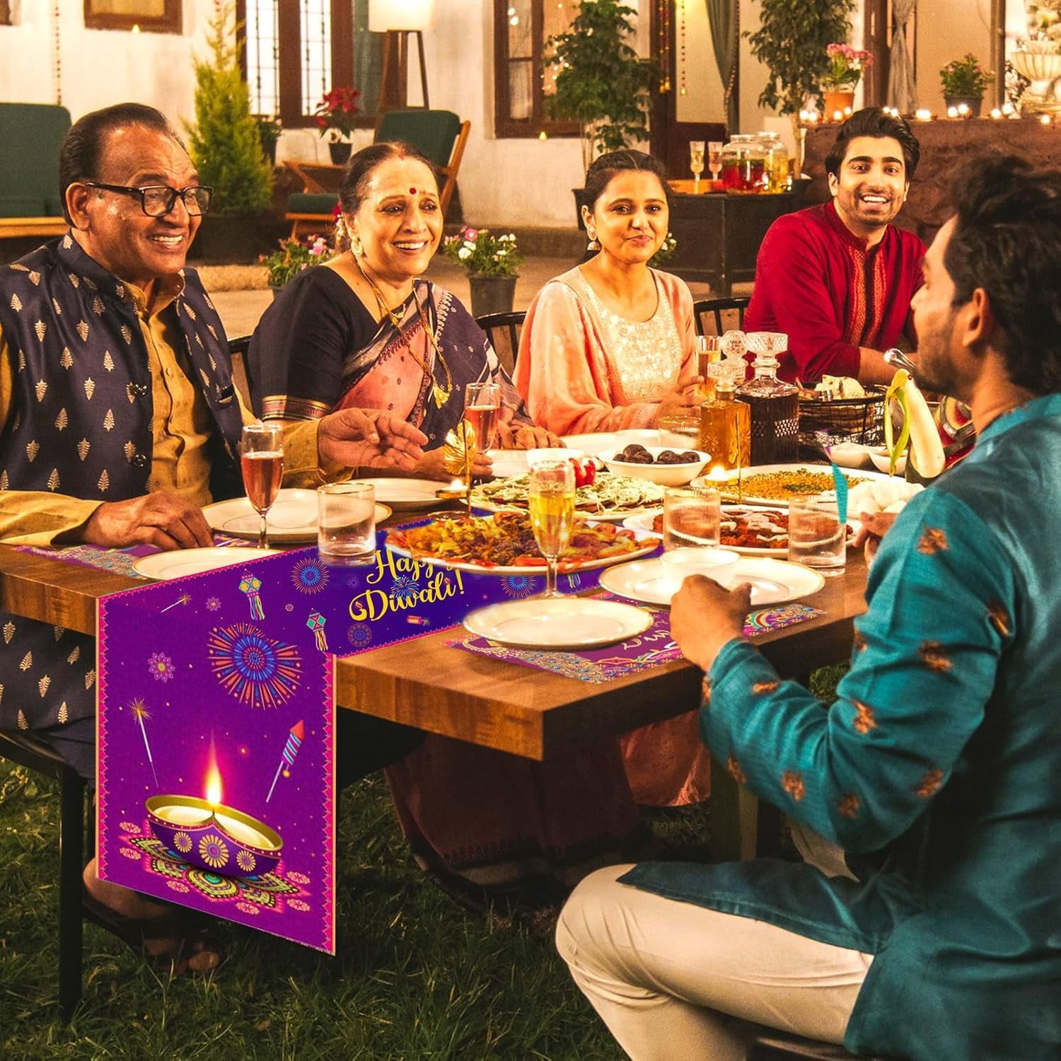 Diwali Table Runner - 13X72'' Happy Diwali Table Runner Kitchen Dining Table Decoration, Indian Deepawali Festival of Lights Party Decor Supplies Diwali Decorations for House Home