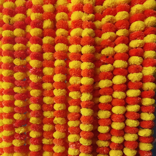 5 Pcs Yellow Dark Orange Marigold Flower Garland for Indian Wedding Decor