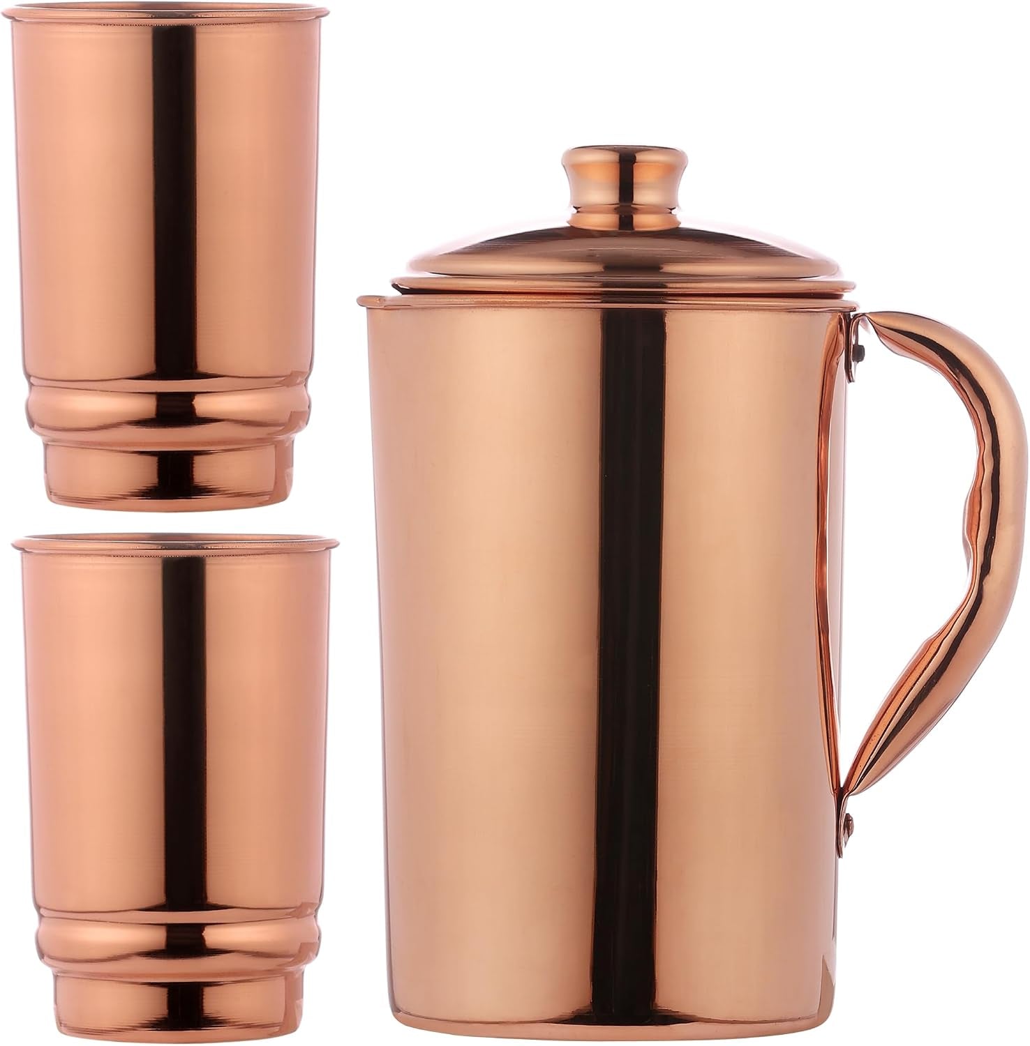 Copper Pitcher 50.72 Oz with 2 Tumblers Set | Pure Copper Water Jug & Tumblers Set for Home & Wellness, Plain Finish Handcrafted for Daily Hydration & Natural Living