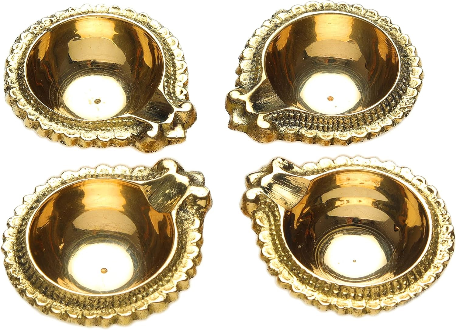 Set of 4 Diya Deepak Pooja Diya Puja Item Brass Oil Lamp Pooja Essential for Indian Traditional Festival Laxmi Poojan New Year Decorations Aarti Lighting Accessories Gift Lantern(Size:-2")(Golden)