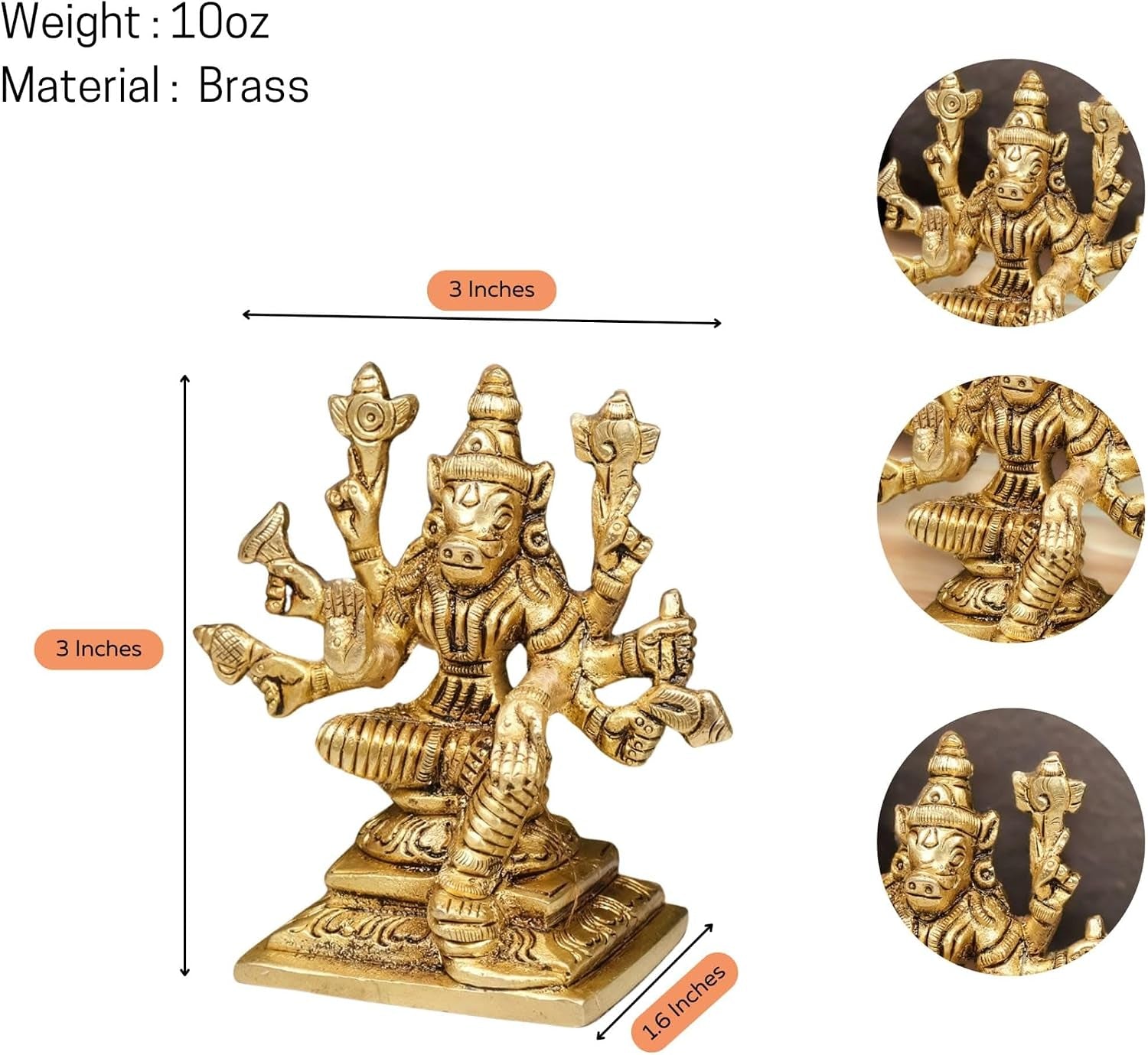 Solid Brass Goddess Varahi Devi Amman Statue for Pooja (3 Inch) – Indian Spiritual Deity Idol for Home Mandir Decor, Housewarming & Return Gift
