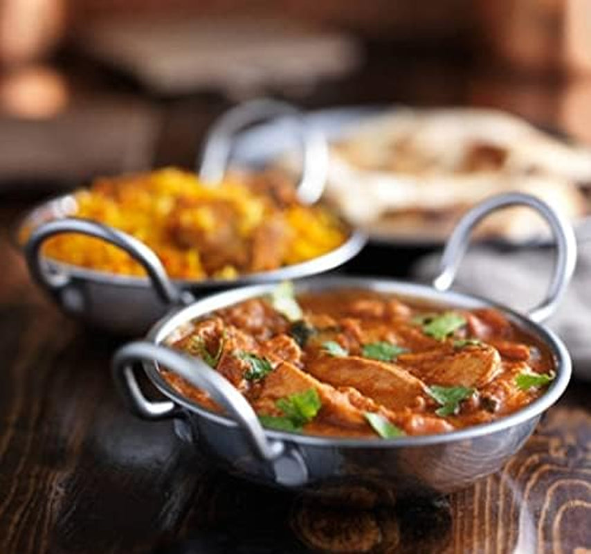 Balti Dish Set of 4. Stainless Steel 13Cm, Curry Bowel and Indian Cuisine Dishes. Multipurpose Indian Serving Karahi Restaurant Style Food Cooking and Serving Handled Dishes. (13Cm X 4 Pack)