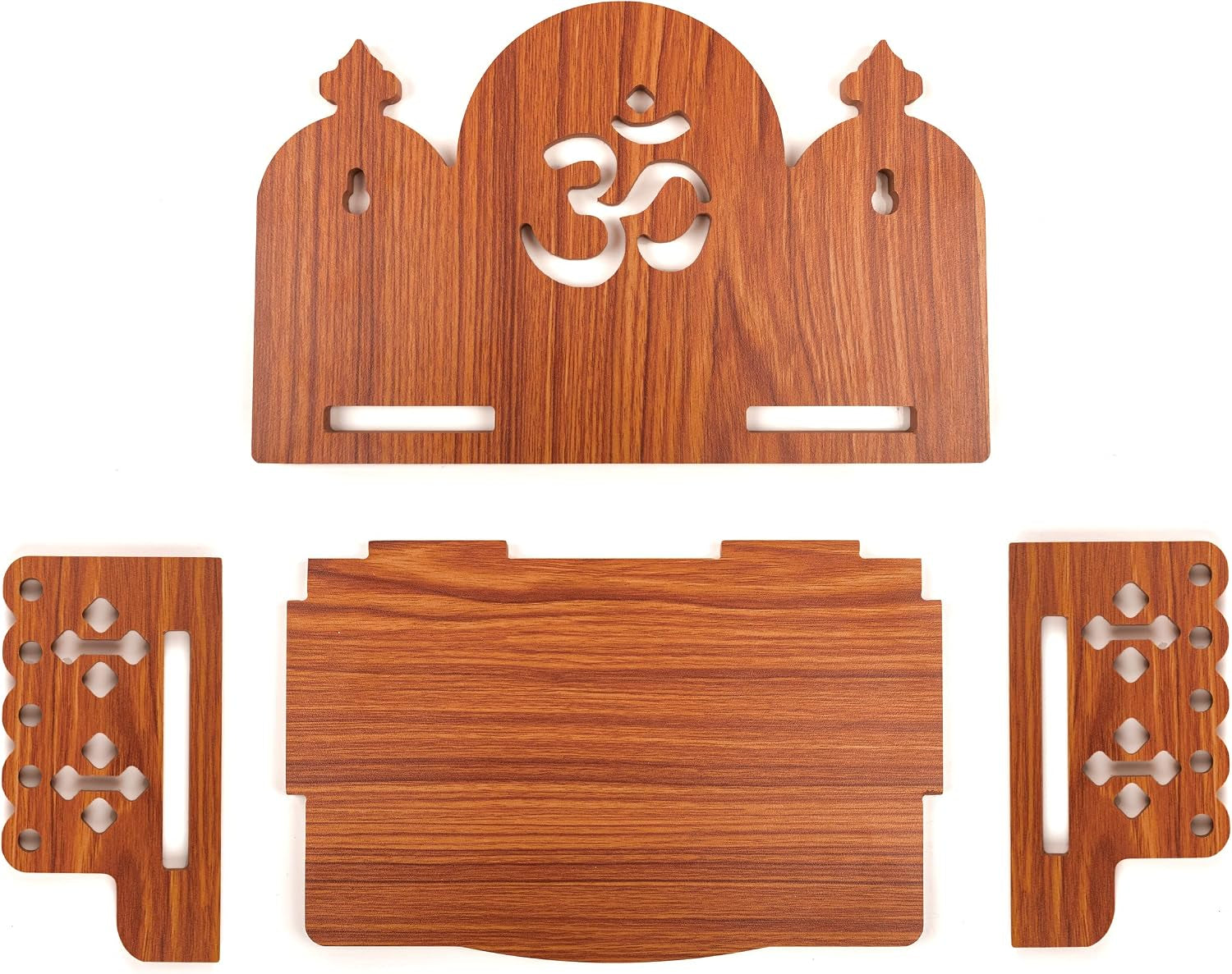 Wooden Wall Mounted Hanging Table Top Temple Pooja Mandir God Stand Shelf for Storage and Idols Decoration for Home Office and Gifting (Brown- Om Design2)