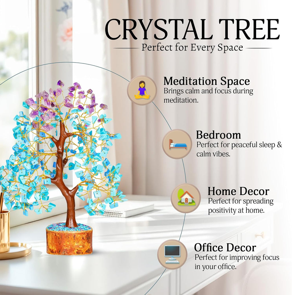 Turquoise Tree | Crystal Tree | Crystal and Gemstones | Boho Office Decor | Meditation Decor | Gifts for Crystal Lovers | Get Well Gifts for Women | 10 Inch