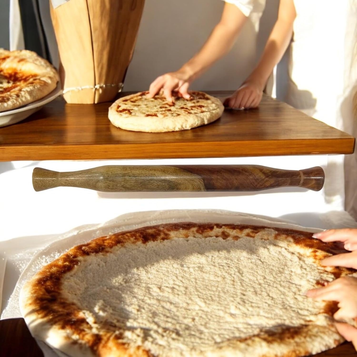 Natural Wooden Non-Stick Rolling Pin for Baking – Perfect for Pie, Cookies,Fondant, Pizza, Pastry Dumpling & Roti-Poori | Classic Belan for Dough Rolling |14 Inches