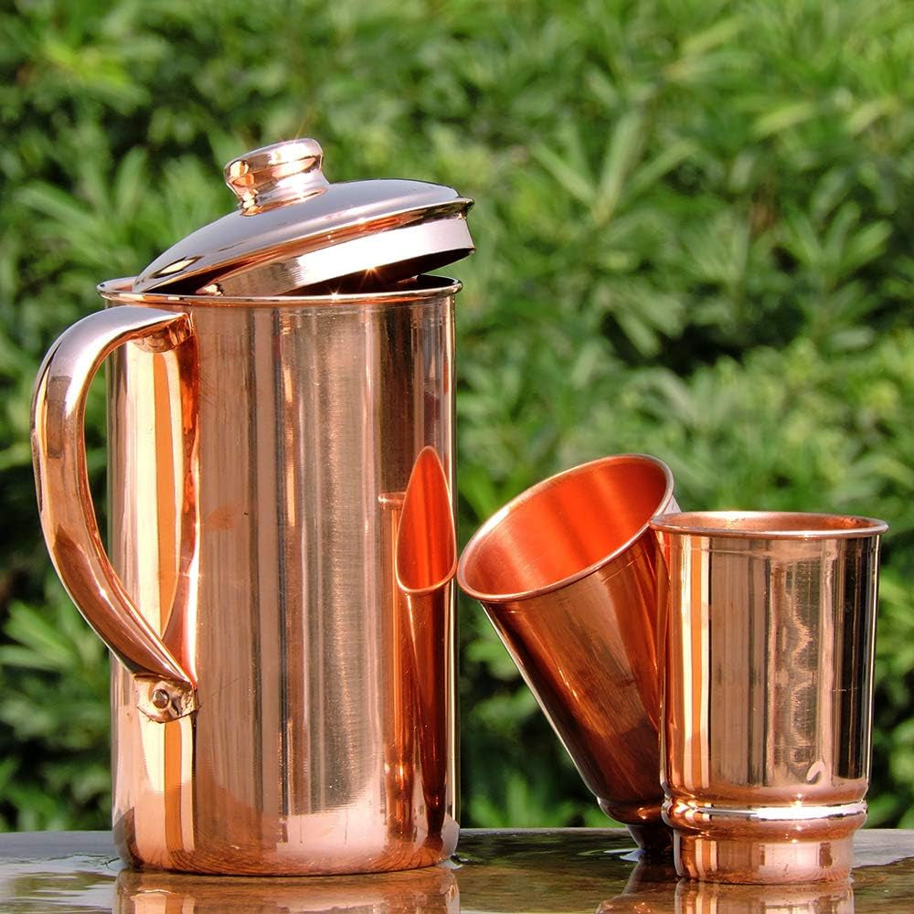 Copper Pitcher 50.72 Oz with 2 Tumblers Set | Pure Copper Water Jug & Tumblers Set for Home & Wellness, Plain Finish Handcrafted for Daily Hydration & Natural Living