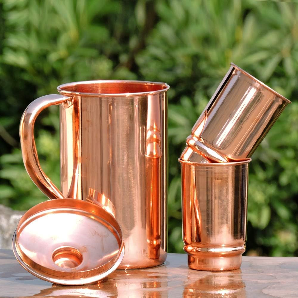 Copper Pitcher 50.72 Oz with 2 Tumblers Set | Pure Copper Water Jug & Tumblers Set for Home & Wellness, Plain Finish Handcrafted for Daily Hydration & Natural Living
