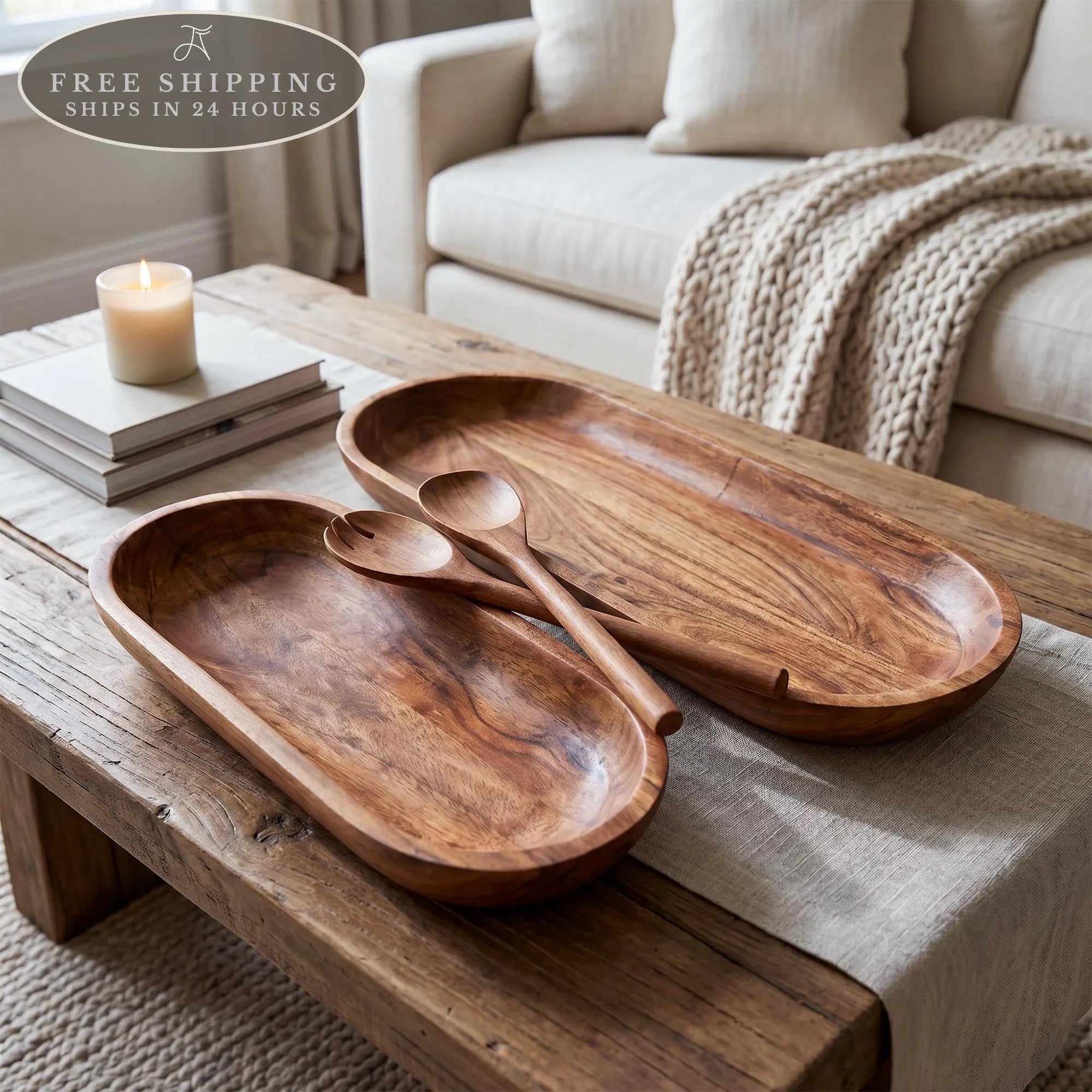 Handmade Dough Bowl: Large and XL Carved Wooden Centerpiece for Thanksgiving Hosting Gift