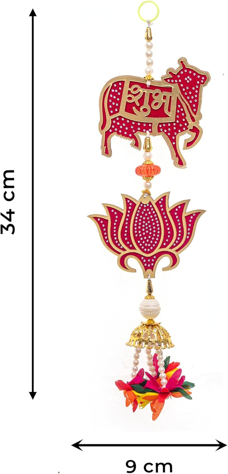 Set of 2 Shubh Labh Wall Hanging with Lotus and Cow Motifs Décor Decorative Pooja Door Hanging for Home Temple Festial Diwali and Gifting (Cow)