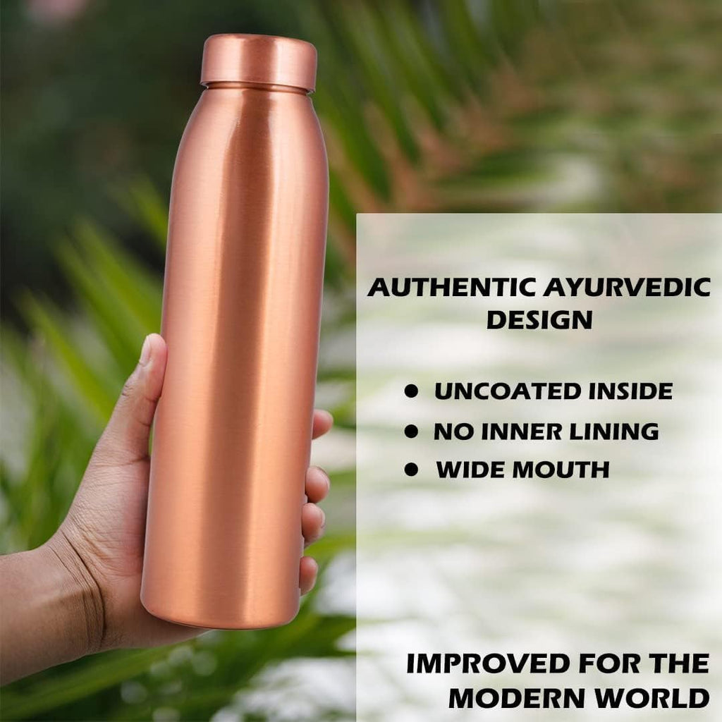 , Copper Water Bottle 1L - Gift Box of 3, Plain 2, Hammered 1, an Ayurvedic Vessel Made of Pure Copper - Helps You Drink More Water with Many Health Benefits