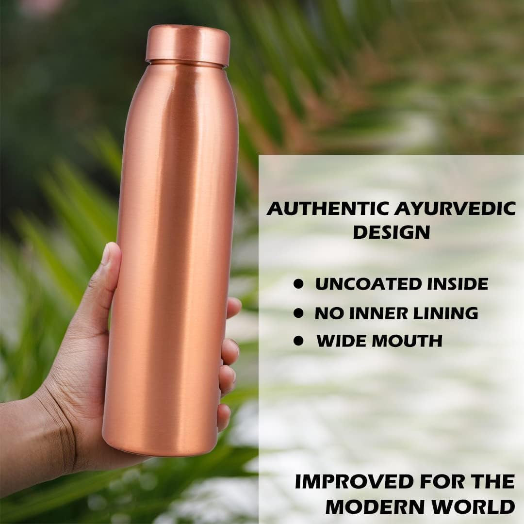 , Copper Water Bottle 1L - Gift Box of 3, Plain 2, Hammered 1, an Ayurvedic Vessel Made of Pure Copper - Helps You Drink More Water with Many Health Benefits