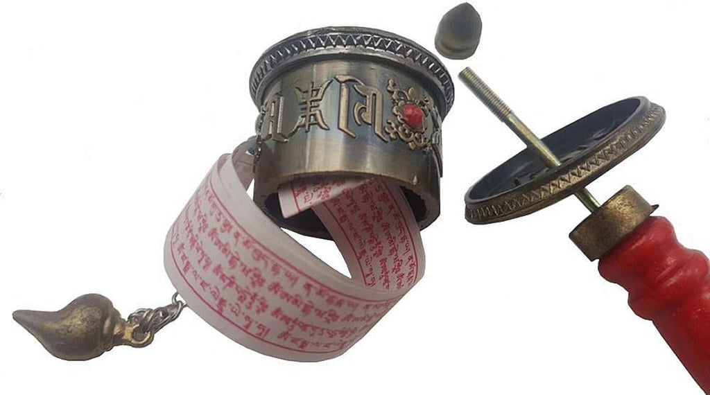 2 X Buddhist Functioning Mini Handheld Prayer Wheel with Scroll