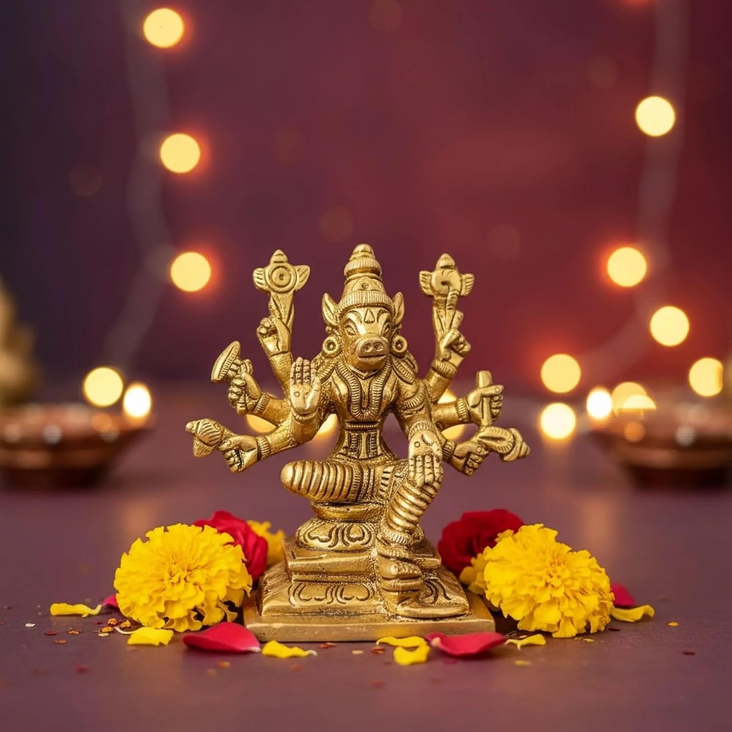 Solid Brass Goddess Varahi Devi Amman Statue for Pooja (3 Inch) – Indian Spiritual Deity Idol for Home Mandir Decor, Housewarming & Return Gift