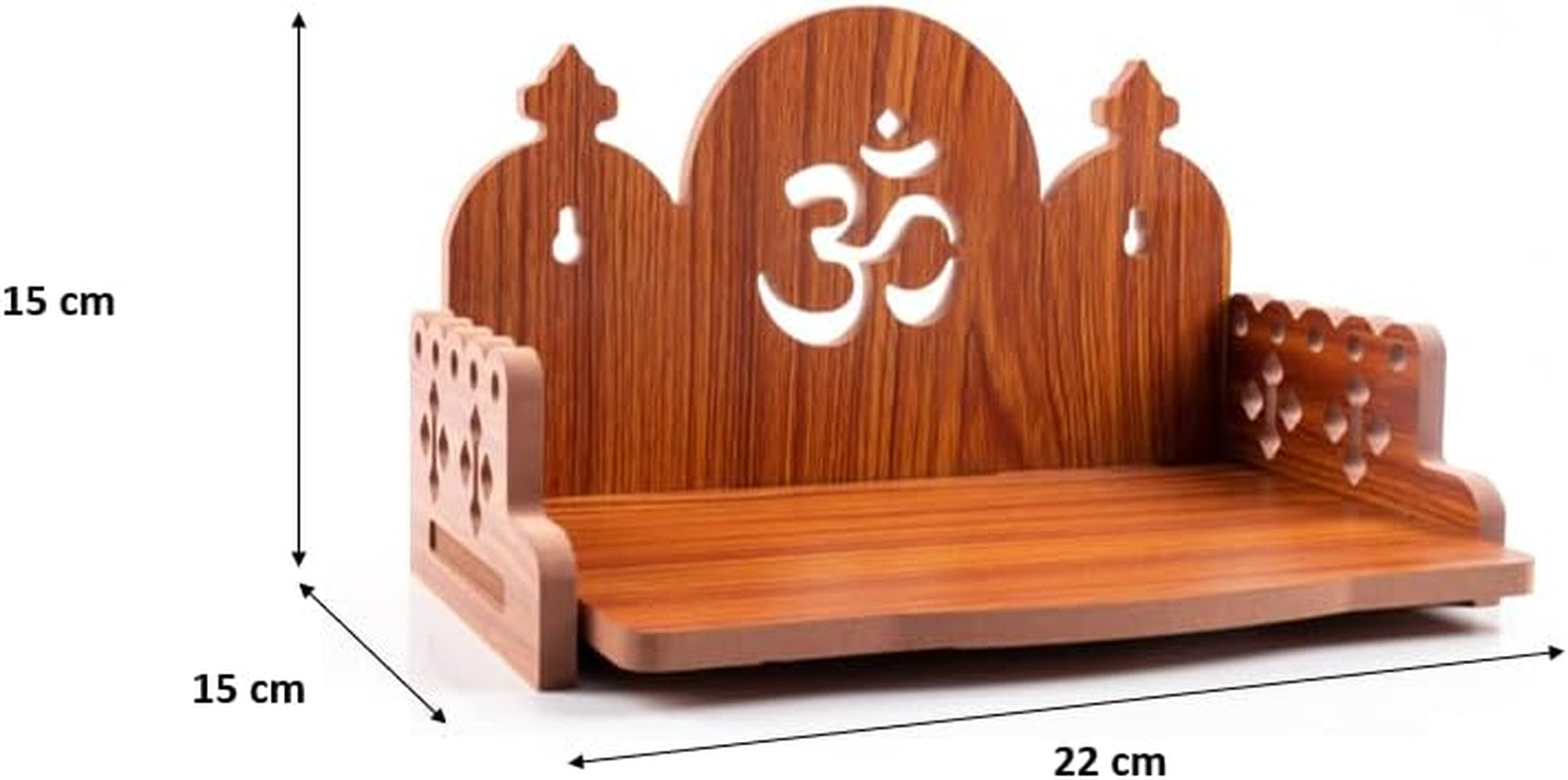 Wooden Wall Mounted Hanging Table Top Temple Pooja Mandir God Stand Shelf for Storage and Idols Decoration for Home Office and Gifting (Brown- Om Design2)