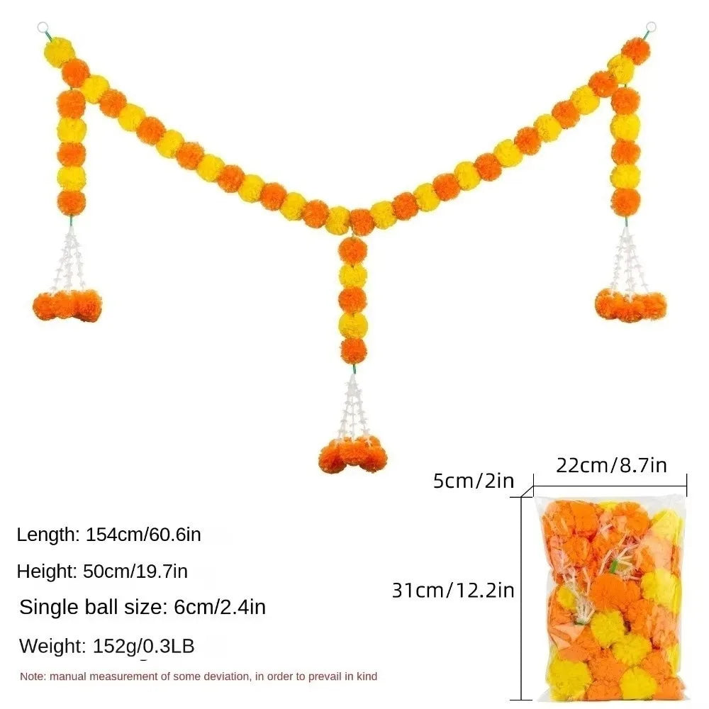 Long Strands Artificial Marigold Garland Indian Décor Pooja Diwali Fiesta Pooja Marigold Flowers Bendable Pooja Wedding