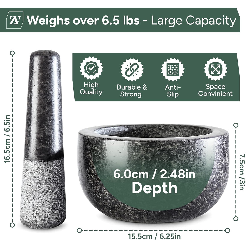Pestle and Mortar Set – Premium Solid Natural Stone, Essential for Kitchen Essentials & Culinary Creations – Durable and Elegant Design by