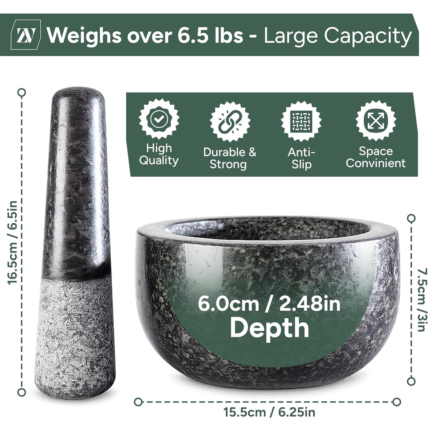 Pestle and Mortar Set – Premium Solid Natural Stone, Essential for Kitchen Essentials & Culinary Creations – Durable and Elegant Design by
