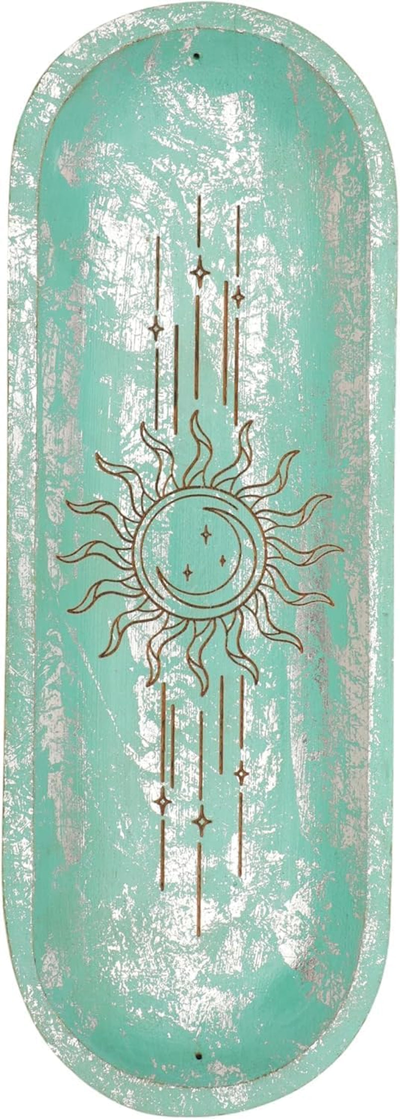 Handcrafted Wooden Incense Holder Inlay with Boat Shape Design Agarbatti Dhoop Stand Spiritual Sun and Moon Design Indian Traditional Festival Home Décor Meditation Pooja Use (Blue)(Size :-11"X4")