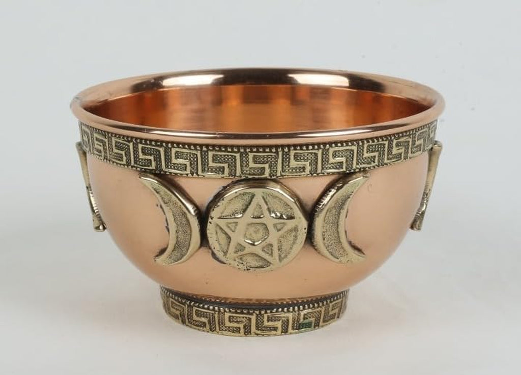Small Altar Witchcraft Serving, Offering or Smudging Bowl (Triple Moon Bowl), Copper