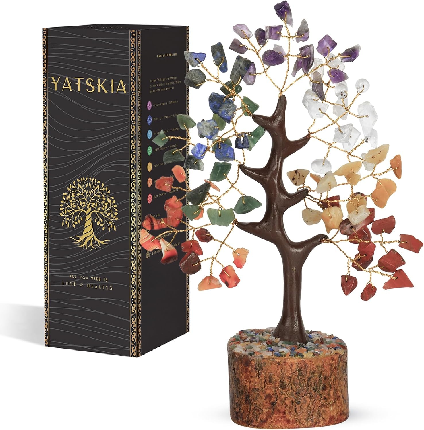 7 Chakra Tree of Life Crystal Tree, Crystals and Healing Stones, Birthday Gifts for Women, Home Office Decor, Gemstone Tree, Crystal Gift (7-8 Inch)