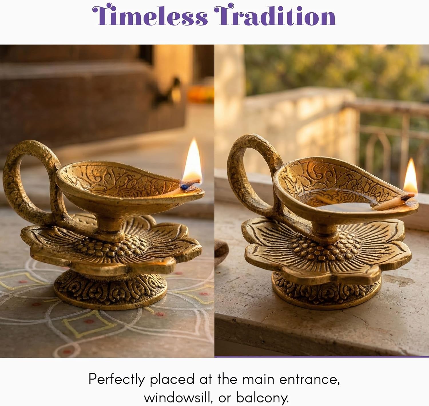 Brass Finish Lotus Diya - Lightweight Aluminum Oil Lamp for Home Pooja Room, Indian Mandir Decor, Diwali & Housewarming Return Gifts 1 Pc