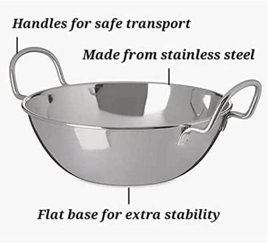 Balti Dish Set of 4. Stainless Steel 13Cm, Curry Bowel and Indian Cuisine Dishes. Multipurpose Indian Serving Karahi Restaurant Style Food Cooking and Serving Handled Dishes. (13Cm X 4 Pack)