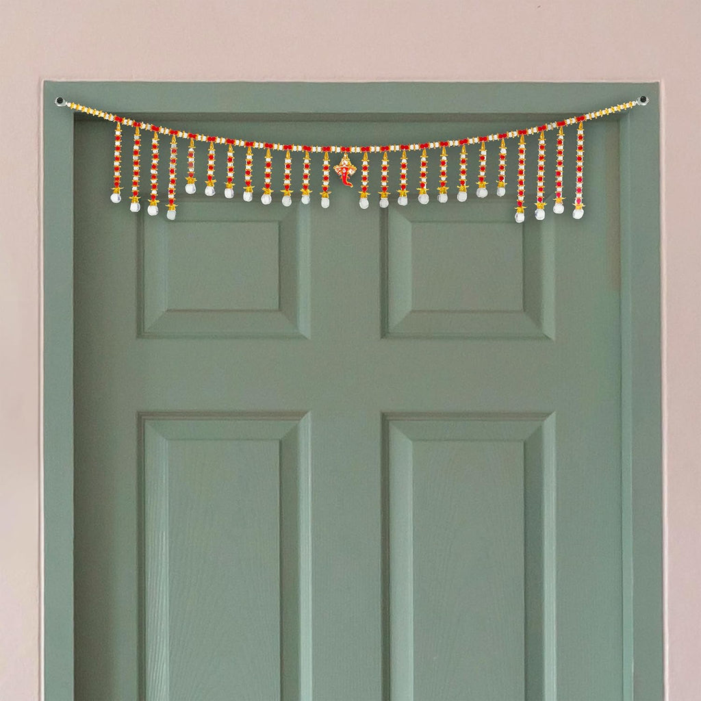Toran Bandanwaar Decorative Hanging for Wall Door Home Temple Festival Wedding Function Party Decoration Décor and Gifting (White and Brown Beads)