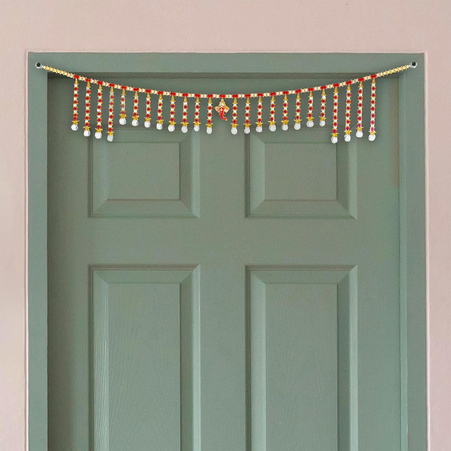 Toran Bandanwaar Decorative Hanging for Wall Door Home Temple Festival Wedding Function Party Decoration Décor and Gifting (White and Brown Beads)