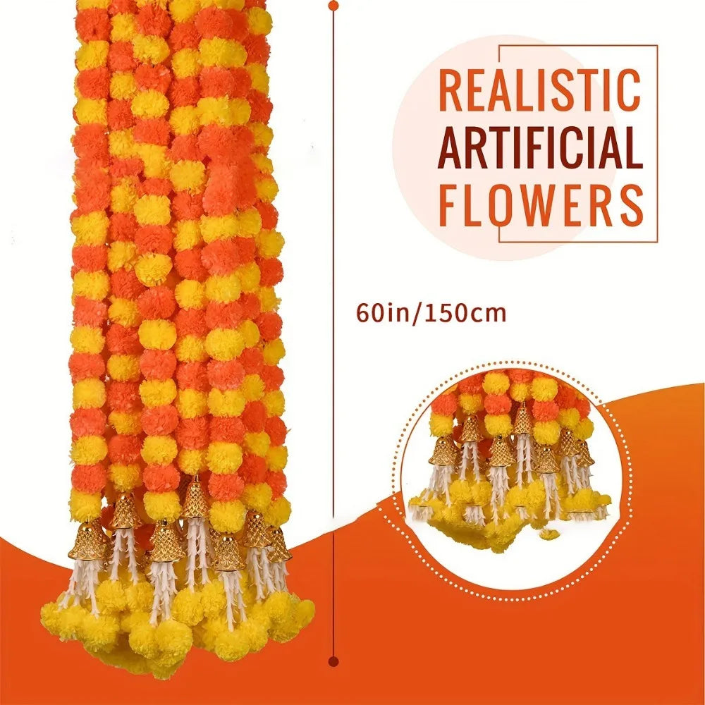 Long Strands Artificial Marigold Garland 1.5M Pooja Diwali Fiesta Pooja Marigold Flowers Indian Décor Events Decor