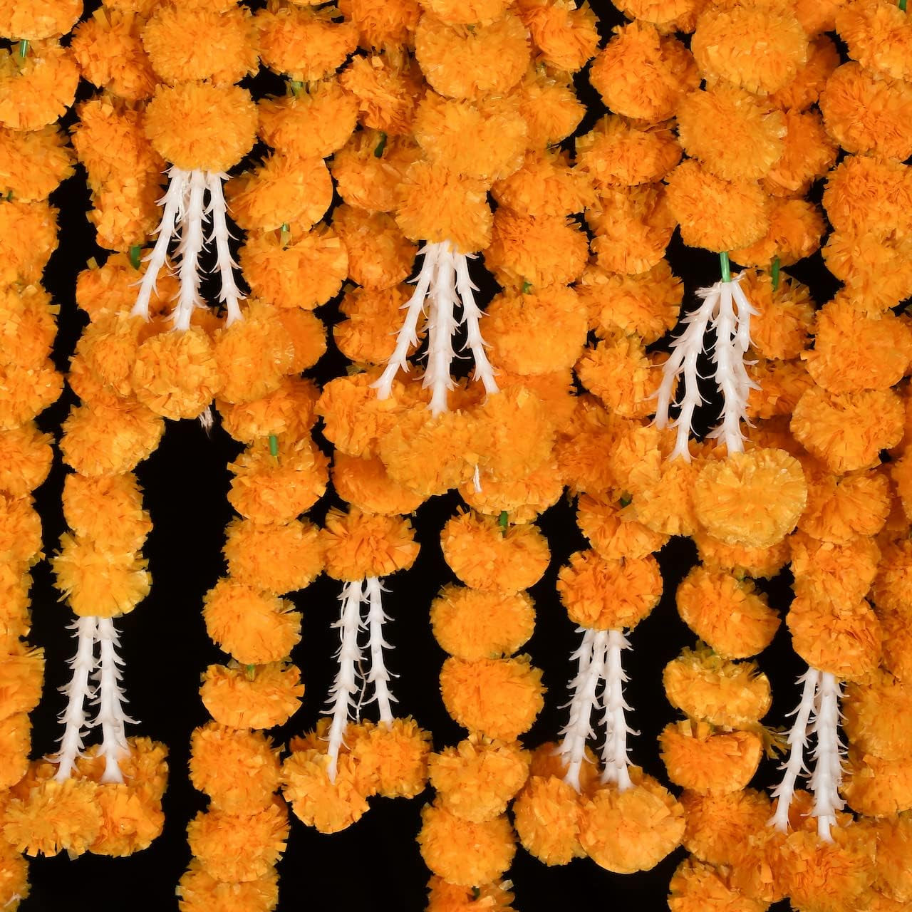 5 PC - 5 Feet Orange Marigold Garland |Indian/American Wedding Party Mantle Decoration, Faux Garlands Wedding Garland, Diwali Decoration, Spring Bush Floral!