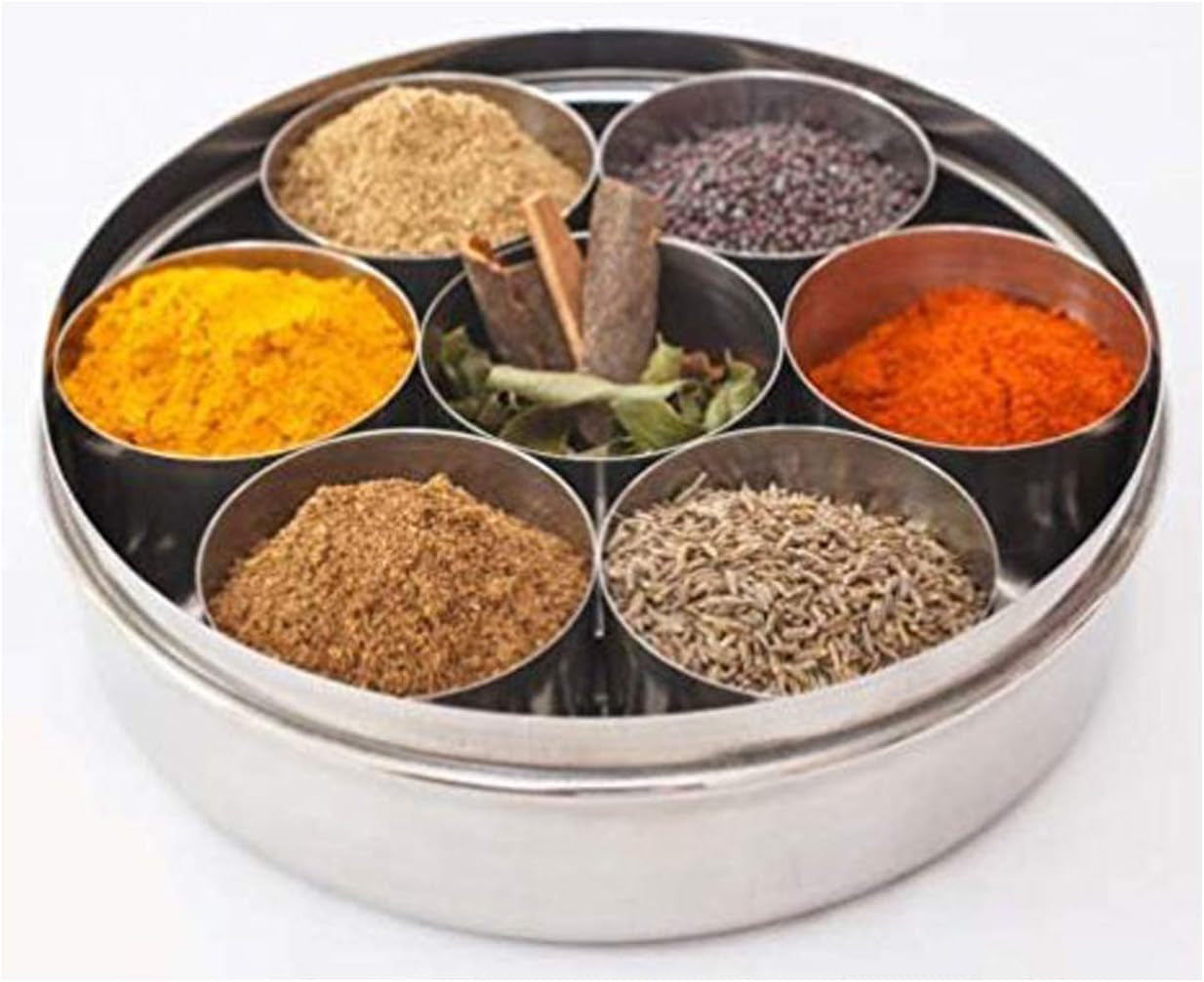 Stainless Steel Masala Dabba Spice Box,Spice Containers Masala Dabba 7 Compartments