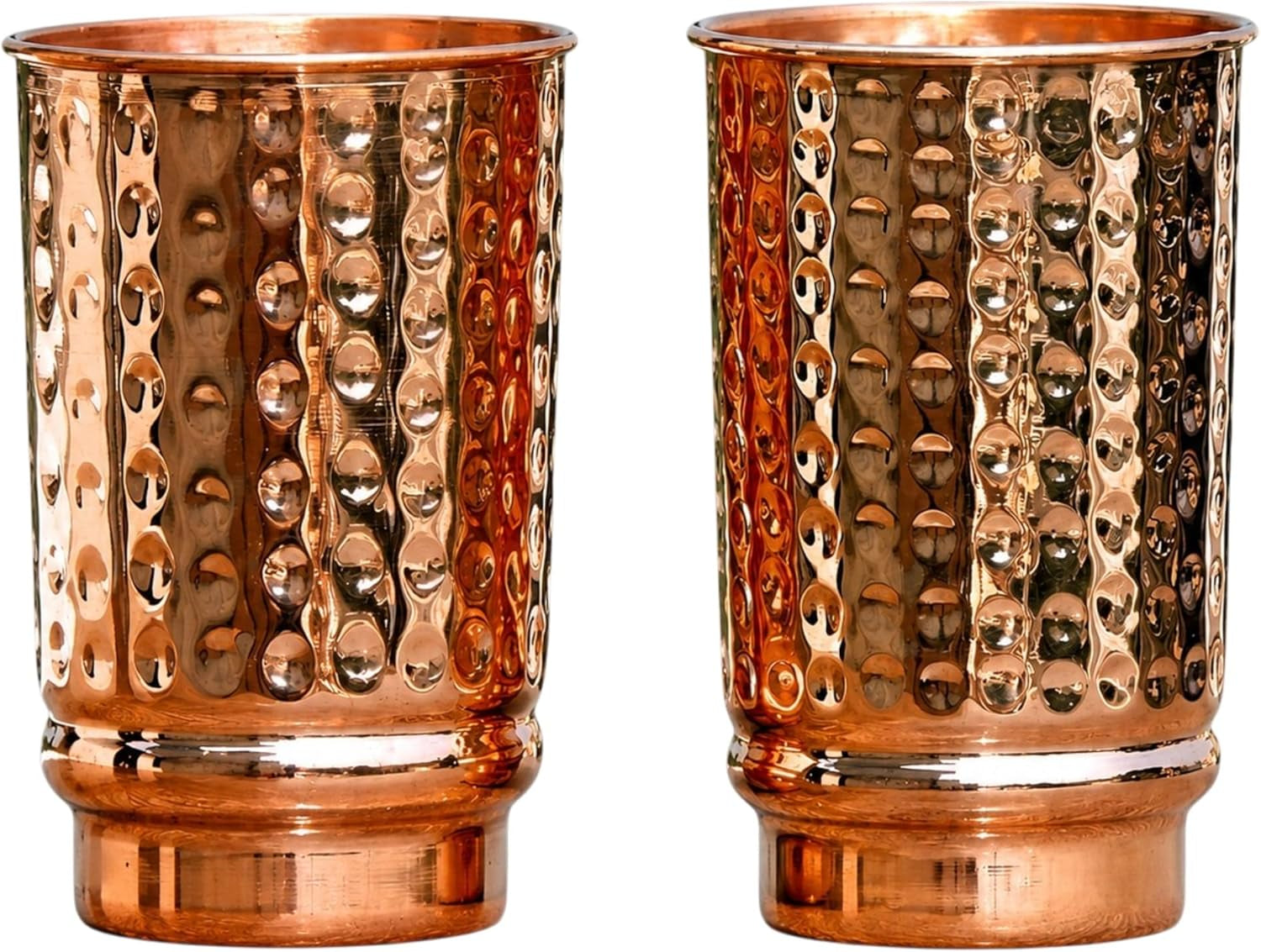 Pure Copper Hammered Drinking Cups - Ayurvedic Health Tumblers – 2 Pcs. Set -LACQUER Free (11.8 US Fl Oz) Traveller'S Copper Cups for Ayurveda Health Benefits (Hammered)