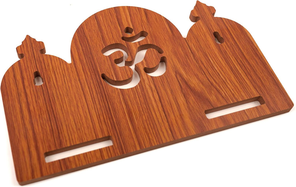 Wooden Wall Mounted Hanging Table Top Temple Pooja Mandir God Stand Shelf for Storage and Idols Decoration for Home Office and Gifting (Brown- Om Design2)
