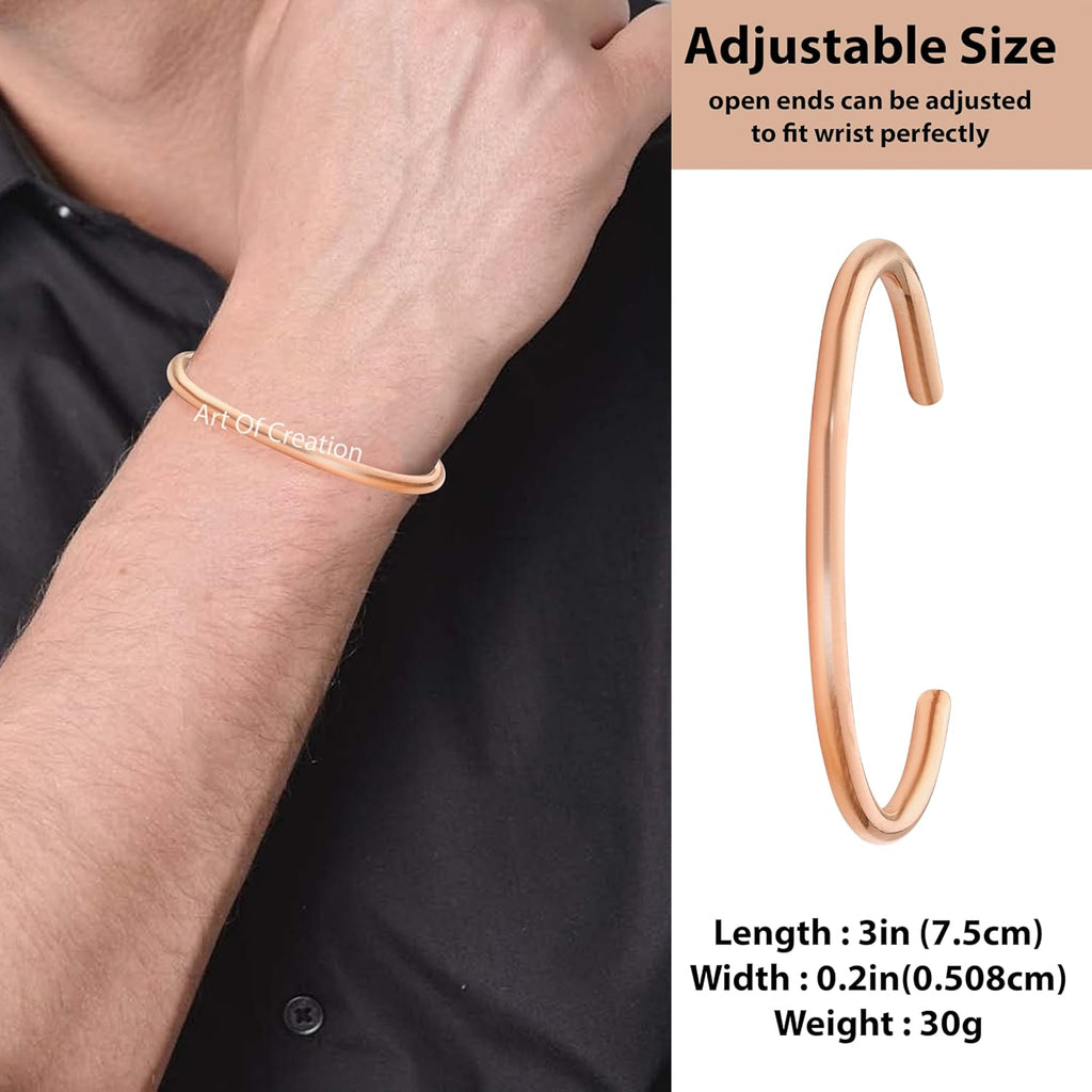 Pure Copper Bracelet Handmade Cuff for Men and Women Plain Solid Bangle Adjustable Kada from India…