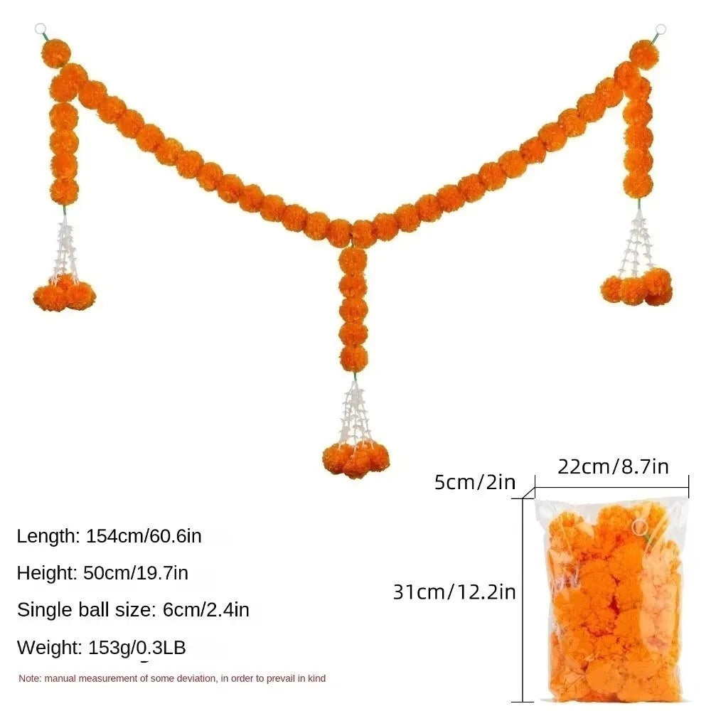 Long Strands Artificial Marigold Garland Indian Décor Pooja Diwali Fiesta Pooja Marigold Flowers Bendable Pooja Wedding