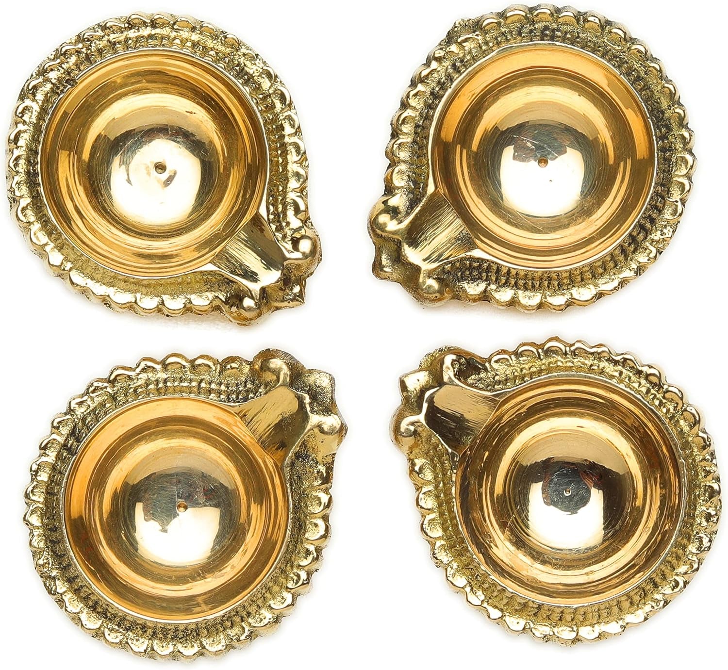 Set of 4 Diya Deepak Pooja Diya Puja Item Brass Oil Lamp Pooja Essential for Indian Traditional Festival Laxmi Poojan New Year Decorations Aarti Lighting Accessories Gift Lantern(Size:-2")(Golden)
