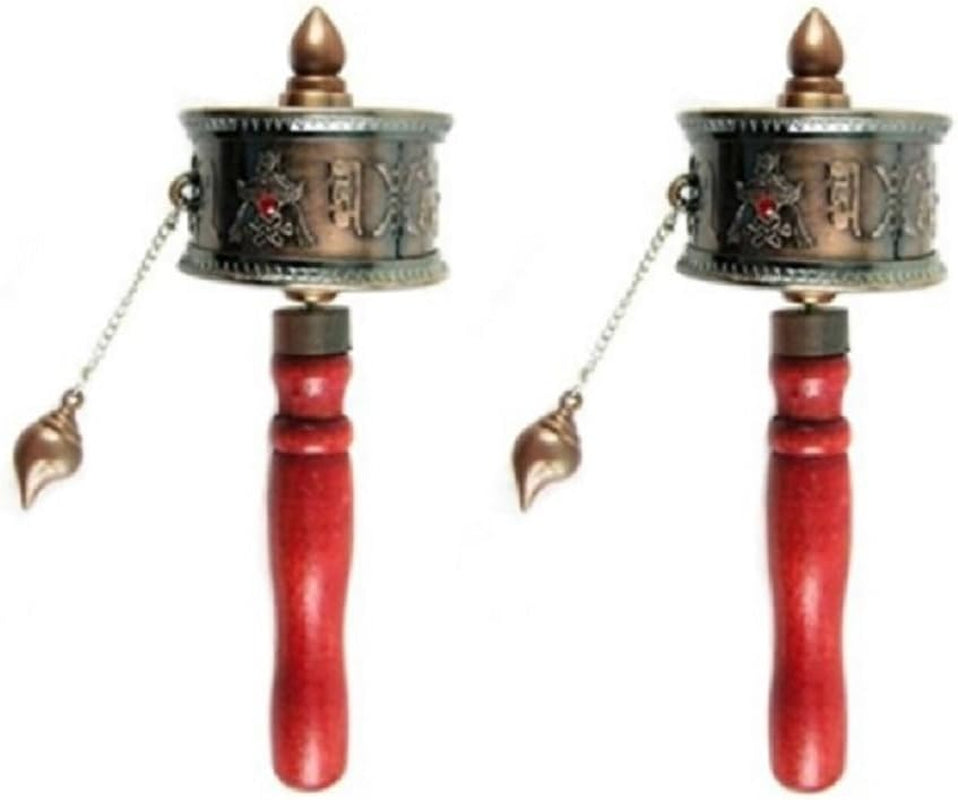 2 X Buddhist Functioning Mini Handheld Prayer Wheel with Scroll
